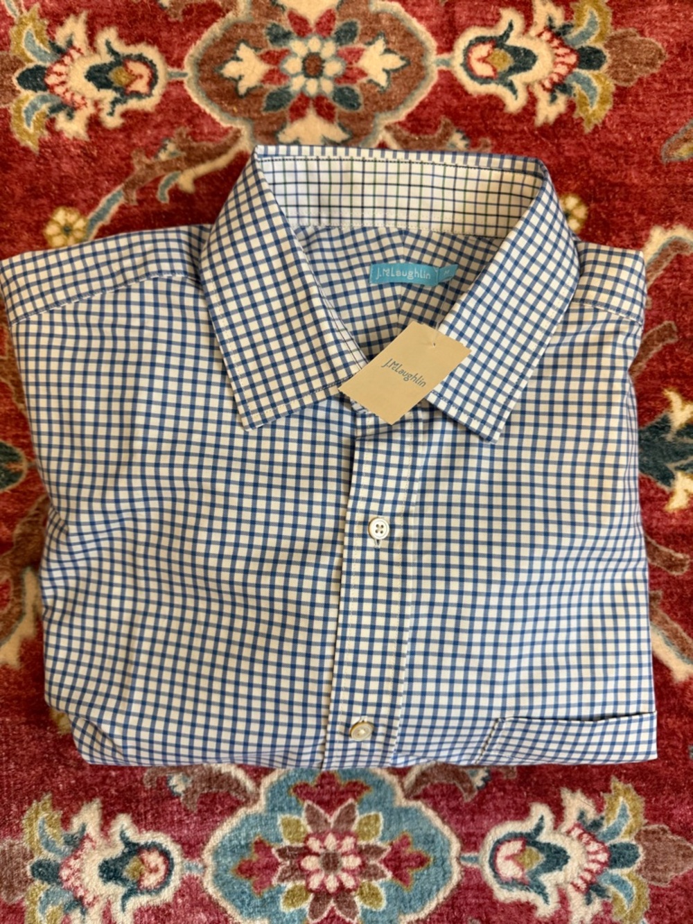 NWT J. McLaughlin Men's Button Down Shirt Medium, Gingham Check Pattern